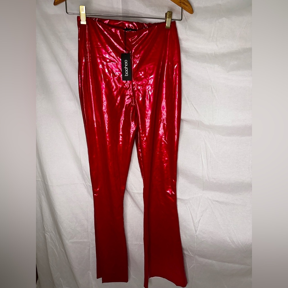 Boohoo Vynil Red Pants NWT